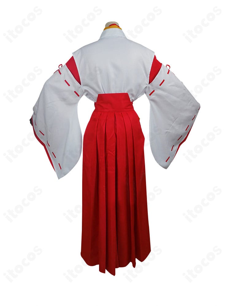 花散里 巫女服コスプレの背面ディテール。背中の留め具と裾のライン、バックシルエットを美しく再現。