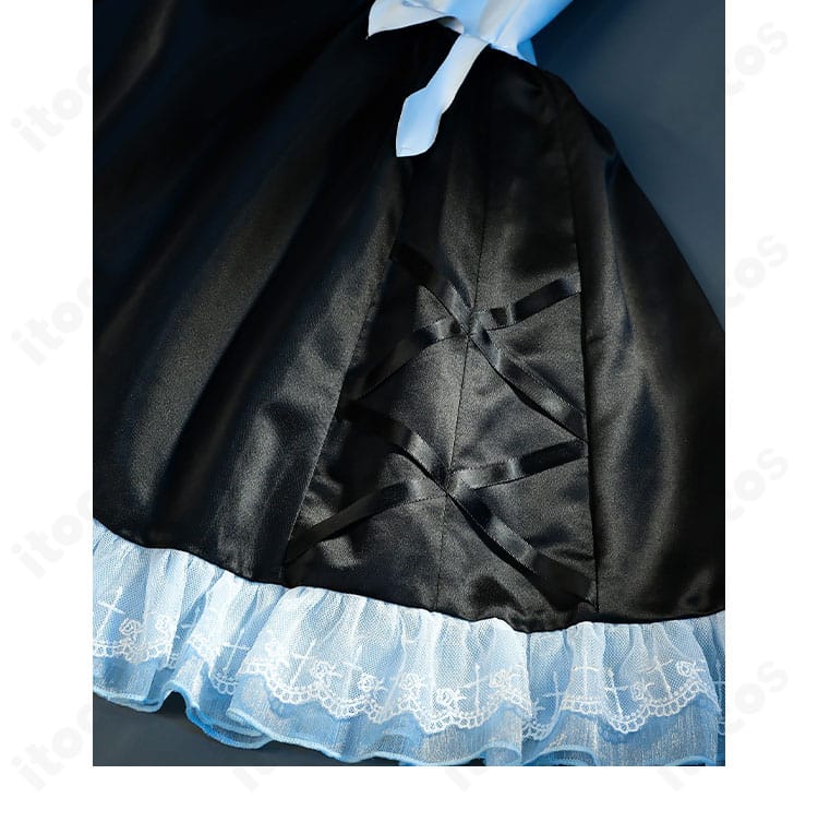 原神 エウルア メイド服同人衣装のスカートと襟まわり装飾。トリムとフリルの仕立て