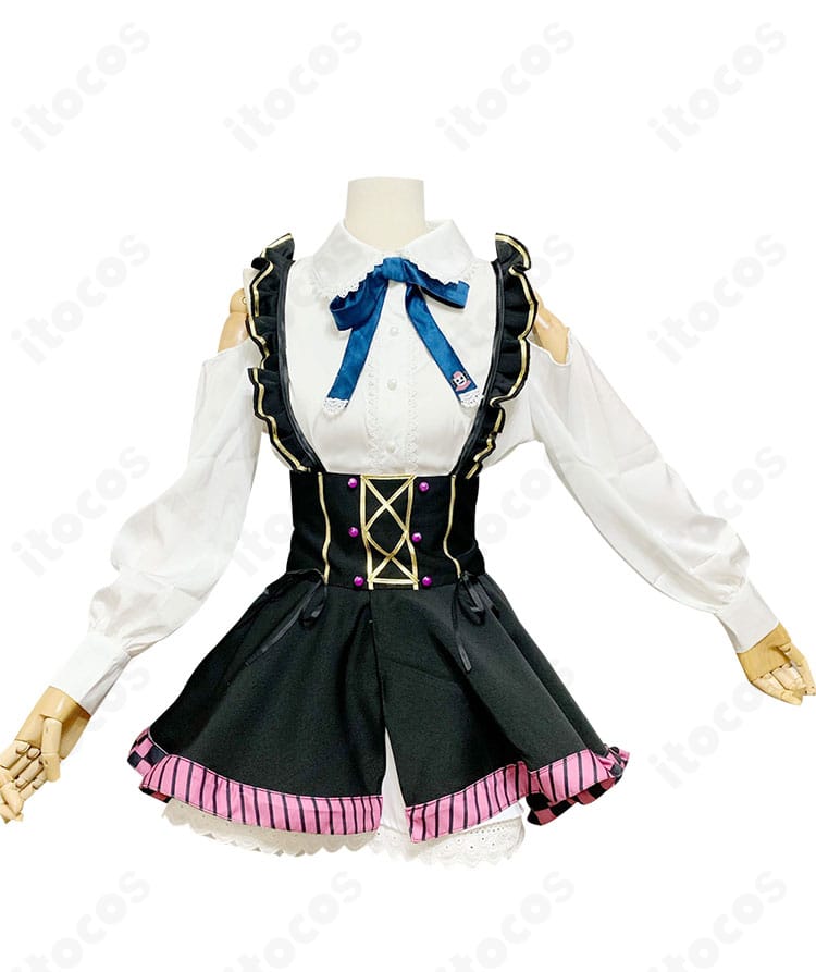 ITOCOS製 ホロライブ 百鬼あやめ ガーリー系コスプレ衣装の正面ビュー。可愛らしいシルエットと配色がわかる全身写真