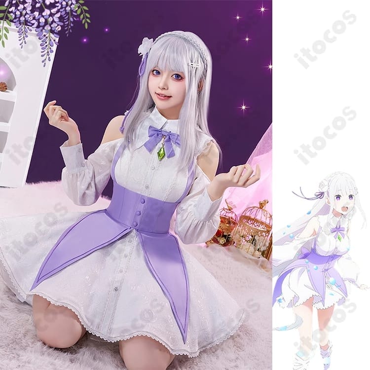 リゼロ／エミリア Memory Snow コスプレ衣装 高再現で上品、撮影・イベントで映える一着 - 3枚目の画像