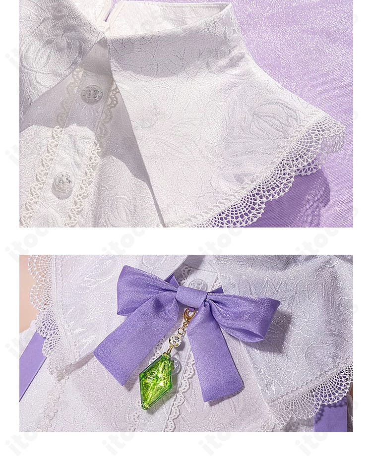 エミリア衣装の襟飾りクローズアップ。精緻な襟元の意匠と配置バランスが分かる画像。