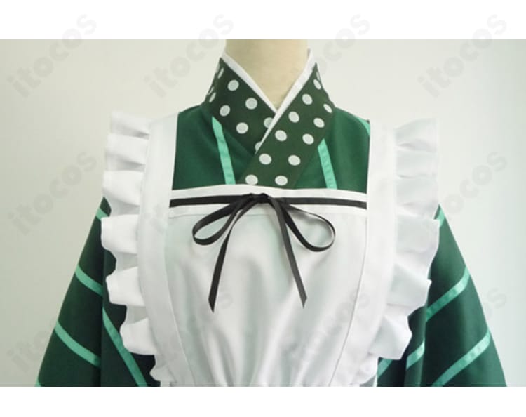 宇治松千夜 甘兎庵制服の胸元装飾アップ。刺繍やパイピング、和風意匠の質感と縫製をクローズアップで表現。