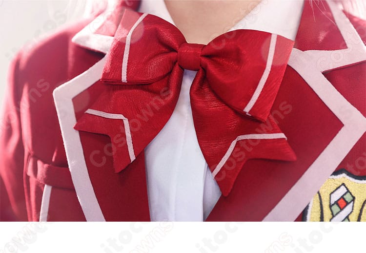 ギルティクラウン 楪いのり 学園制服コスプレ 蝶ネクタイ風リボンの結びと形状詳細