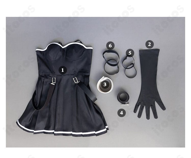 葬送のフリーレン ユーベル コスプレ セット内容一式。ワンピース、ベルト、腕飾り、手袋、太もも飾りが揃い、届いてすぐコーデ完成。