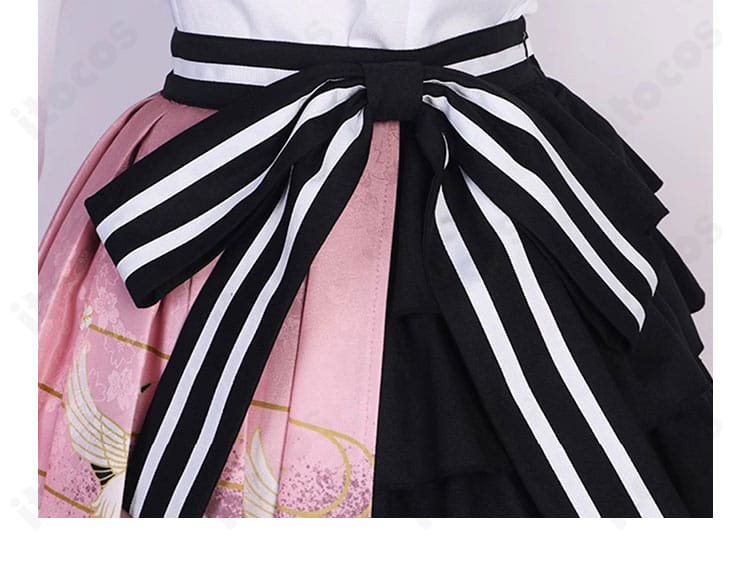 暁山瑞希 和ロリ衣装の腰部 黒白配色のリボン装飾ディテール