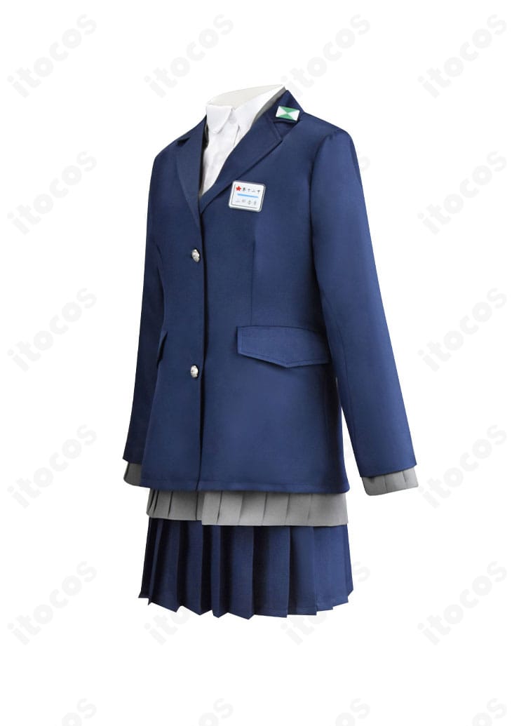 山田杏奈 制服コスプレ 左側面。ブレザーとスカートのシルエットラインがわかる角度のディテール