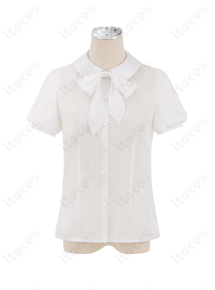 高坂穂乃果 コスプレ衣装の半袖シャツ正面ディテール。襟元とボタン周りの仕上がりを拡大で確認。