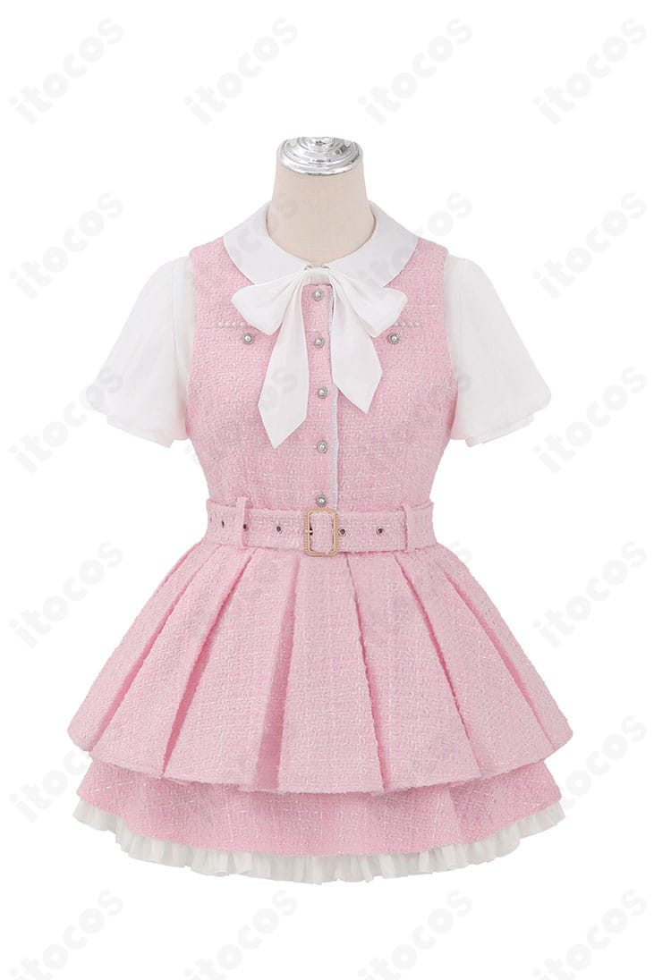 ラブライブ！ 高坂穂乃果 GiGOコラボカフェ10周年衣装の正面全身。ワンピースと帽子を含むカフェ制服コスの全体像。