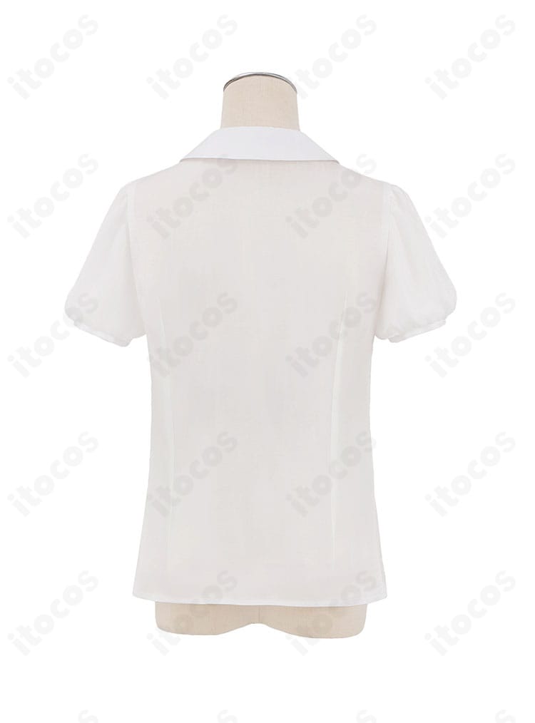 高坂穂乃果 コスプレ衣装の半袖シャツ背面ディテール。ヨークや背中のシワ感を抑えた整った縫製。