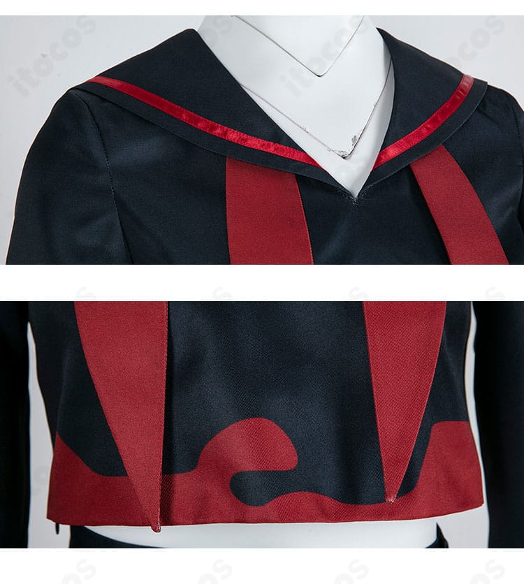 剣先ツルギ 制服の裾と襟周りの装飾ディテール。刺繍や縁取りなど近接の質感が伝わる拡大画像。