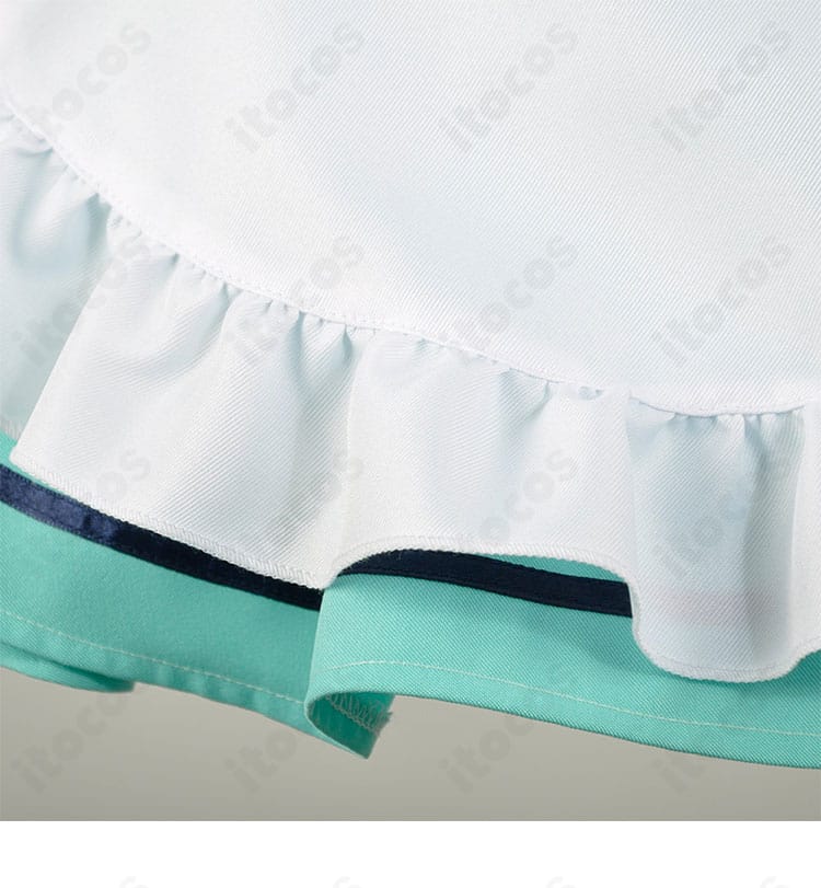 神崎ひでり メイド服のスカート裾ストライプの近接。ラインの太さと配置バランスが分かるディテール。