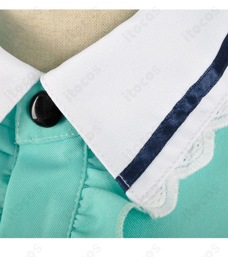 ブレンド・S 神崎ひでり メイド服の襟元ディテール。刺繍風の装飾とすっきりした襟形状を近接で確認できる画像。