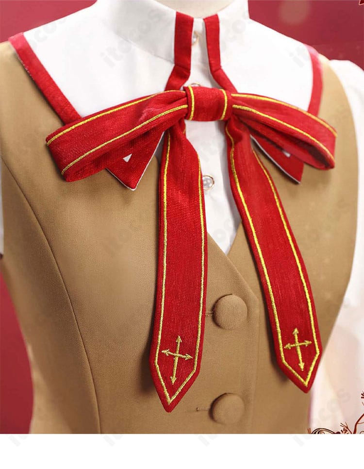 紅色リボンの蝶結びアップ。遠坂凛の制服らしさを象徴するポイントを強調。