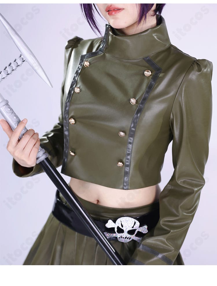 トップス正面の装飾ディテール。刺繍とパーツ配置がキャラクターの象徴モチーフを忠実に表現。