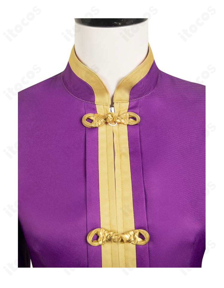 ピーチ姫カンフー衣装の襟元アップ。胸元の装飾と襟の意匠でキャラクター性を強調