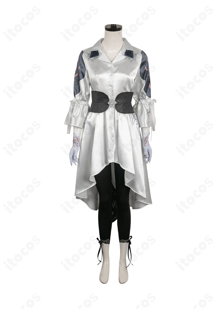 鉄拳8 風間 準 コスプレ衣装の正面図。フード付き上衣とコルセットベルト、刺繍調装飾まで再現した高再現モデル。