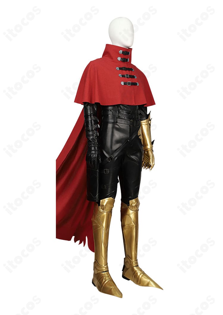 ヴィンセント・ヴァレンタイン衣装の左側面。マントの落ち感とホルスター、ベルトのラインがわかる高精度の仕立て。