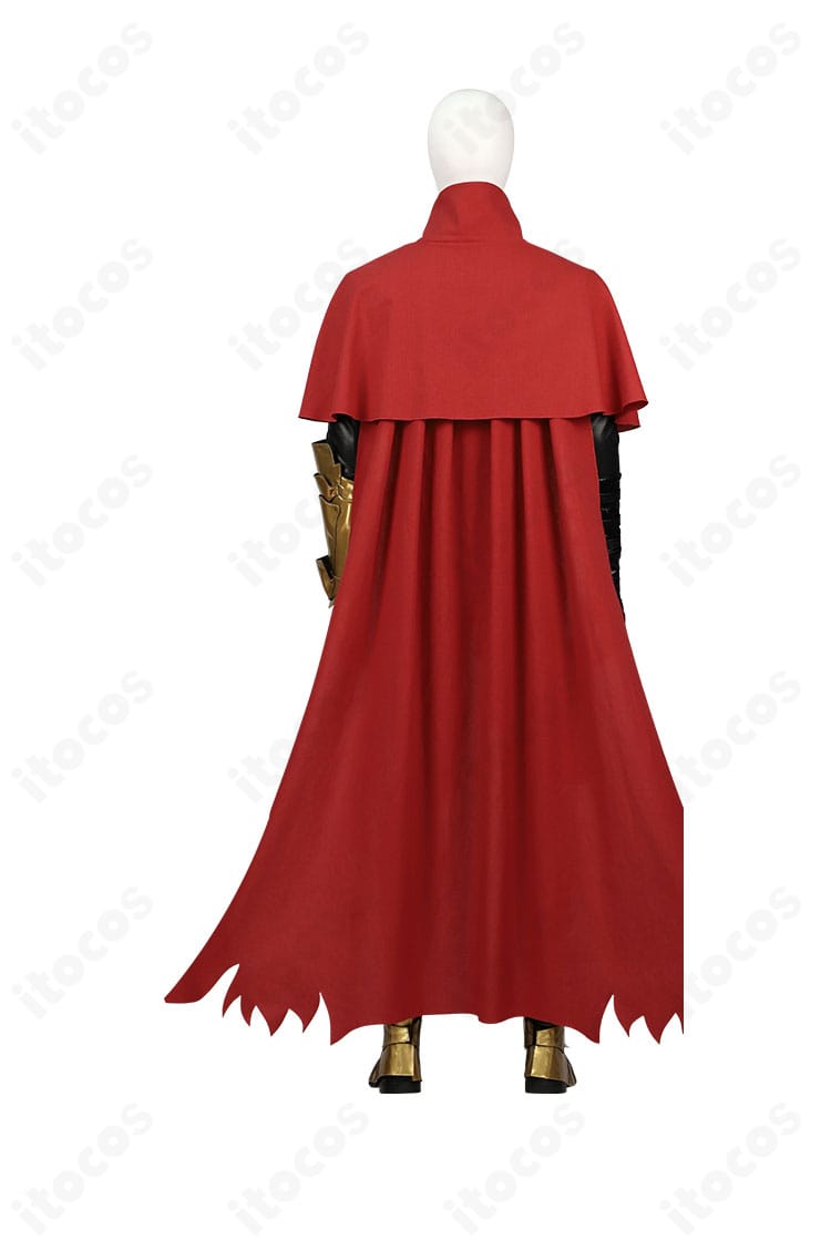 ヴィンセント・ヴァレンタイン衣装の背面。広がるマントのドレープと背面ベルトワークを再現。