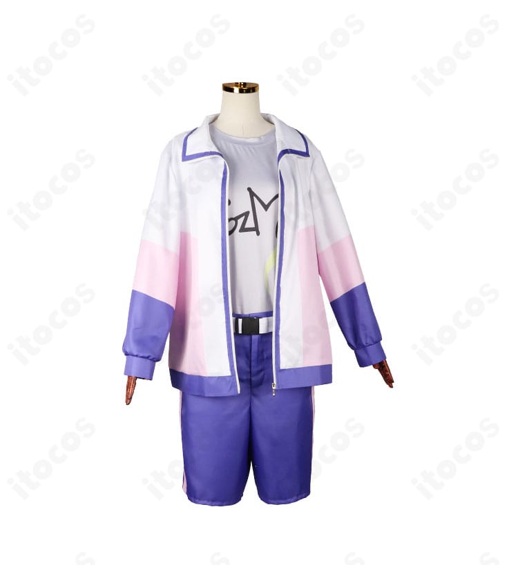 Paradox Live 矢戸乃上那由汰のコスプレ衣装を正面から撮影。トップス・ショートパンツ・コートのバランスと全体シルエットが分かる高再現モデル。