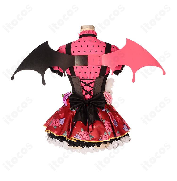 園田海未 小悪魔編 覚醒後コスプレ衣装の背面全体。背面装飾とシルエットの美しさが際立つ