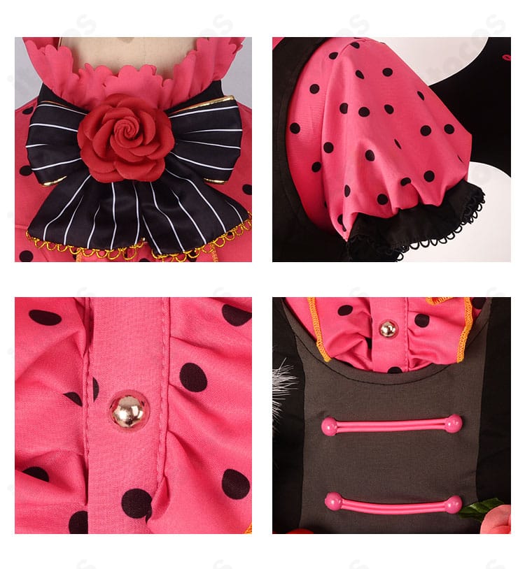 園田海未 コスプレ衣装の襟・腰封・袖口装飾のクローズアップ。質感と縫製の仕上がりを確認できる