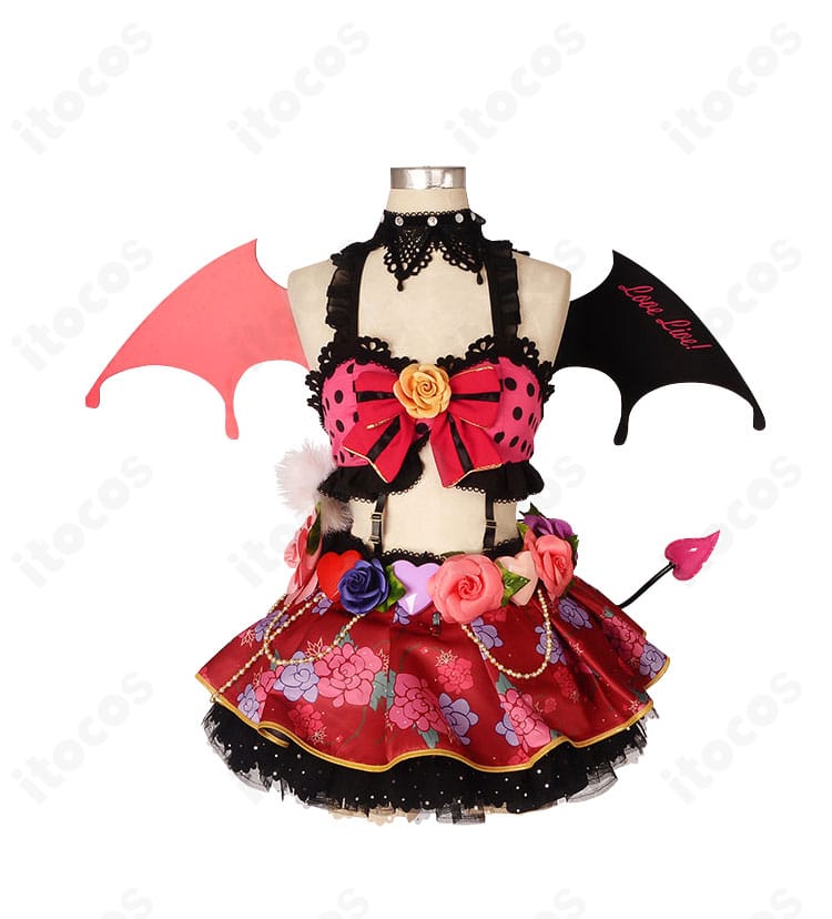 ラブライブ！スクフェス 絢瀬絵里 小悪魔編「小悪魔っぽい」覚醒後コスプレ衣装の正面全身。高発色生地とリボン・レース装飾を忠実に再現。