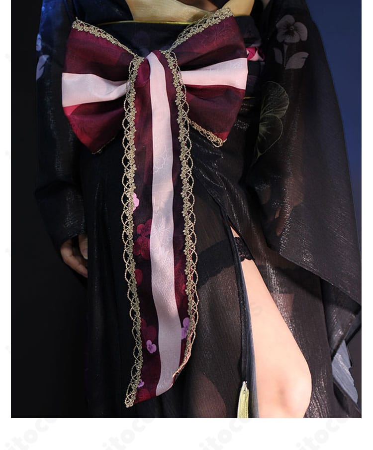 無期迷途 菫「長夜に花」衣装の腰部蝶結びディテール。結び目の立体感と装飾の質感が分かる画像