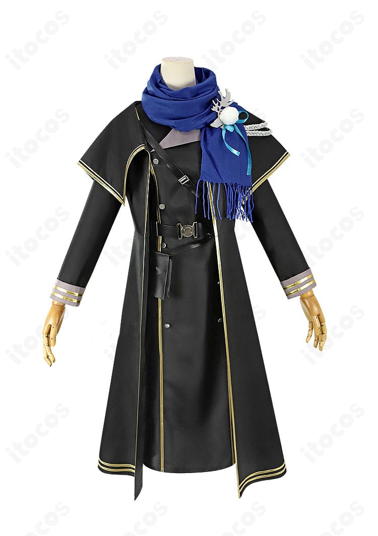 リバース：1999 コーンブルメのコスプレ衣装 正面全体。ロングコートとワンピース、マフラーの配色が高再現で映える構成。