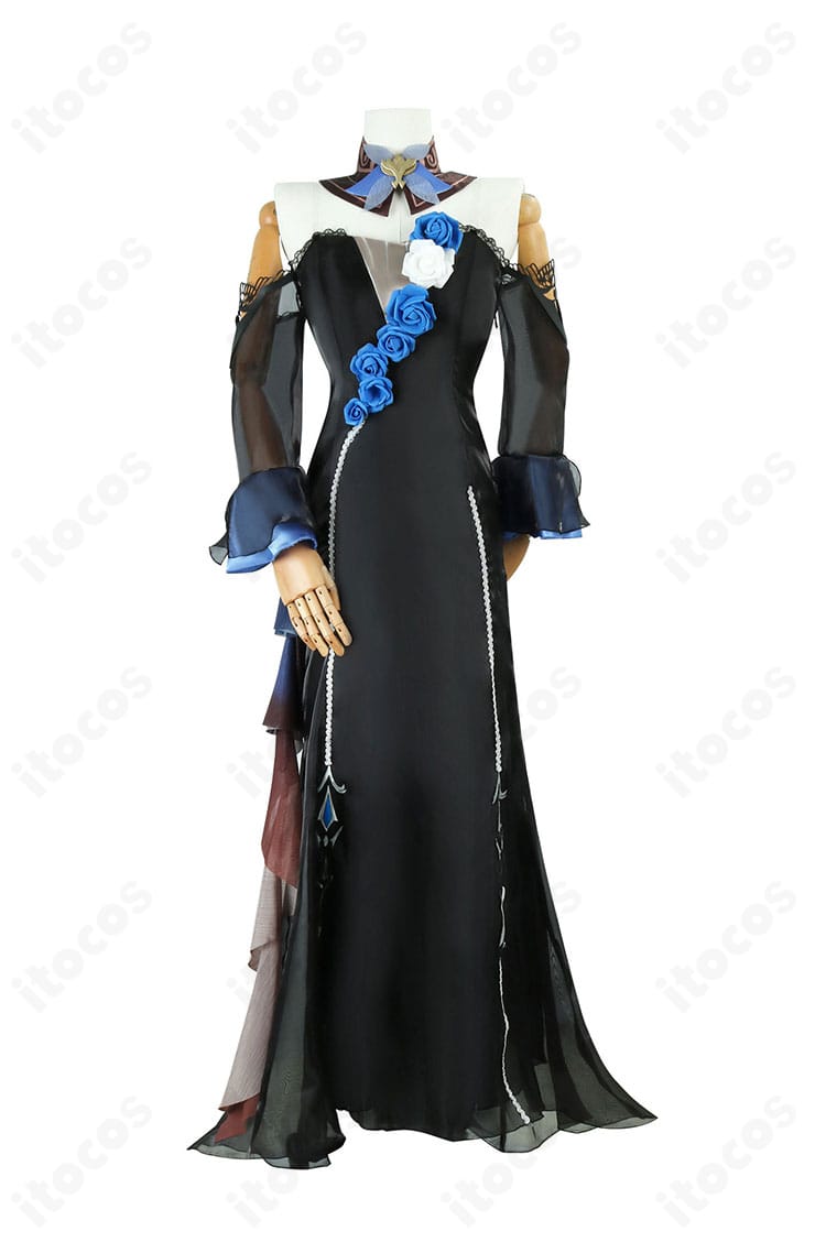 エウルア・ローレンスのコンサート2023コスプレ衣装 正面全体。配色と装飾を再現したエレガントなドレスシルエット。