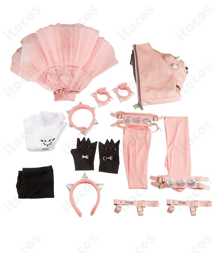 エルフェルト＝ヴァレンタイン衣装 セット内容一覧。コート、ワンピース、手袋、パニエ、小物一式を並べて掲載