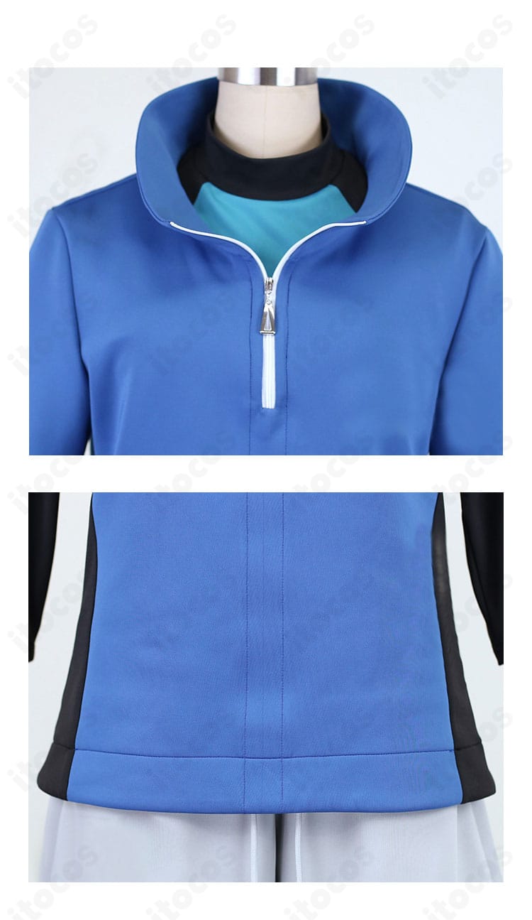 キョウヘイ衣装の上着ディテール。生地の発色と仕立ての美しさ、端処理の丁寧さを示すクローズアップ。