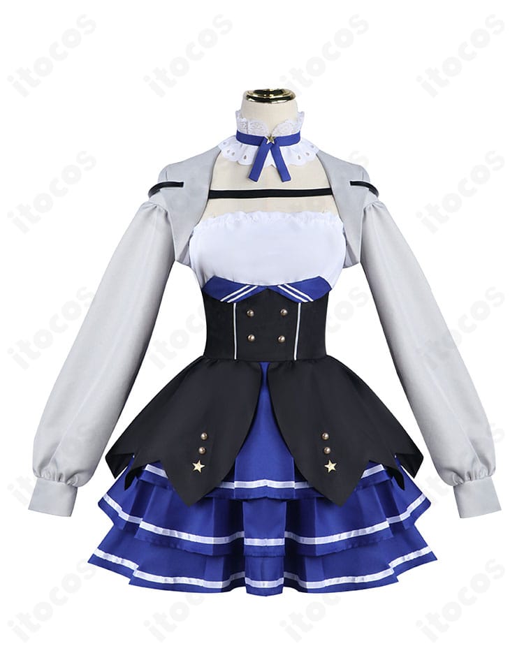 ドキバードのコスプレ衣装 正面全身。コートとワンピースの重ね着でVTuberらしい世界観を高再現。