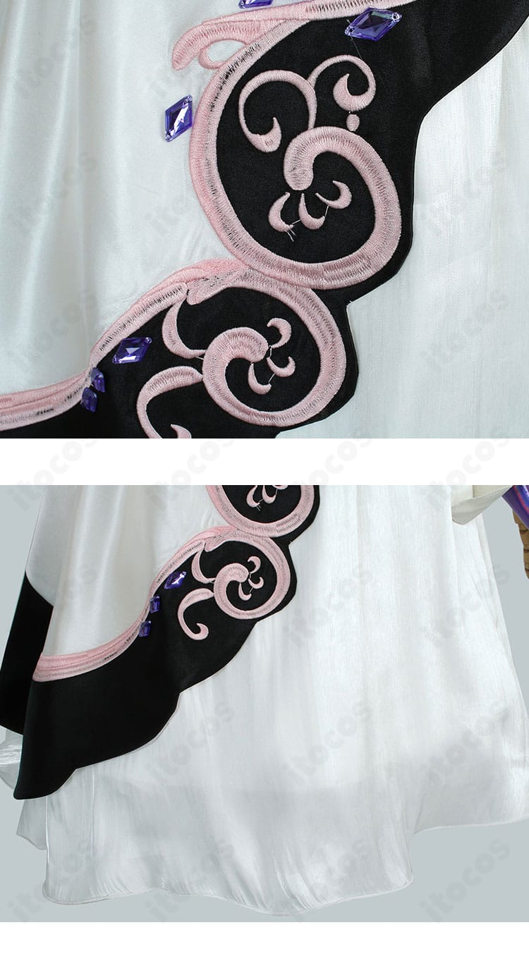 ホロライブ 古石ビジュー 衣装 裾デザインのディテール。柔らかなカーブで美脚ラインを演出