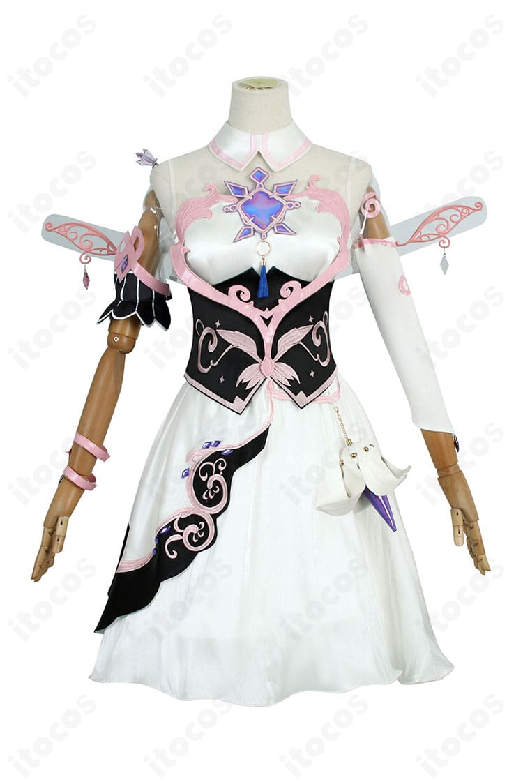 ホロライブ 古石ビジュー 通常衣装コスプレ 正面全体。ワンピースとコルセットで高再現のシルエット