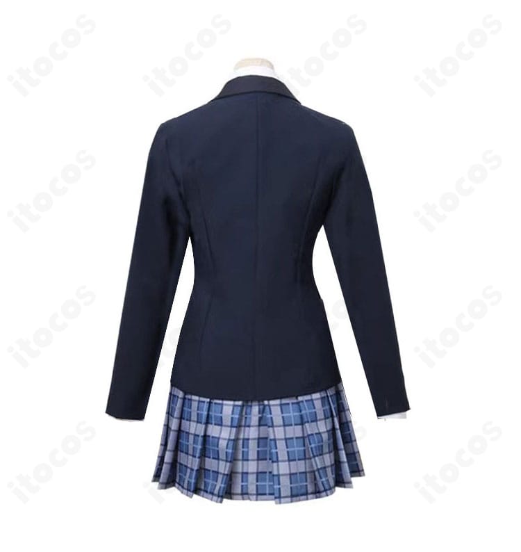 バンドリ！3rd Season 珠手ちゆ（チュチュ）制服コスプレの背面。コートのライン取りとプリーツの広がりが分かるディテール重視ショット。