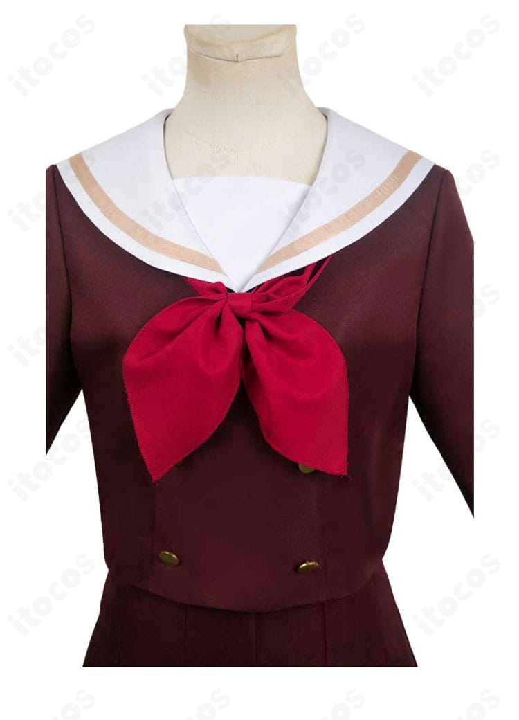 黄前久美子コスプレ トップス装飾アップ。襟の白ラインとエメラルドリボンの形状・結び目を精緻に表現。