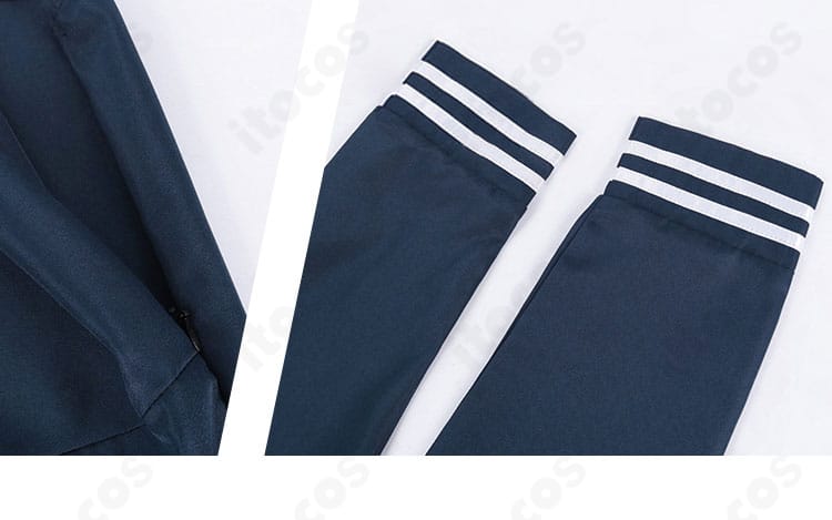 黒江真由 コスプレ衣装の袖口ディテール。カフスのボタン配置と縫製の仕上がりが分かるアップ