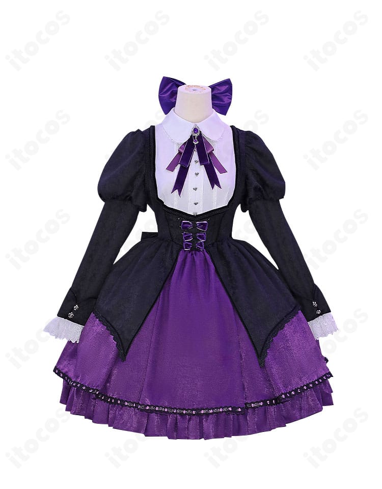 ストッキング（パンティ&ストッキング）通常衣装の正面全身。ゴシックロリータのドレスと大きなリボンで高再現のコーディネート。