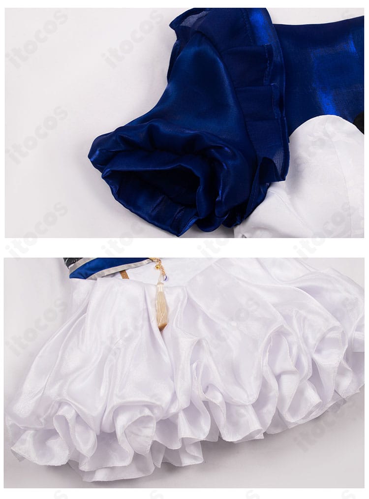 原神 フリーナ同人衣装の袖口とスカート裾ディテール。ステッチワークとフレアの出方が分かる。