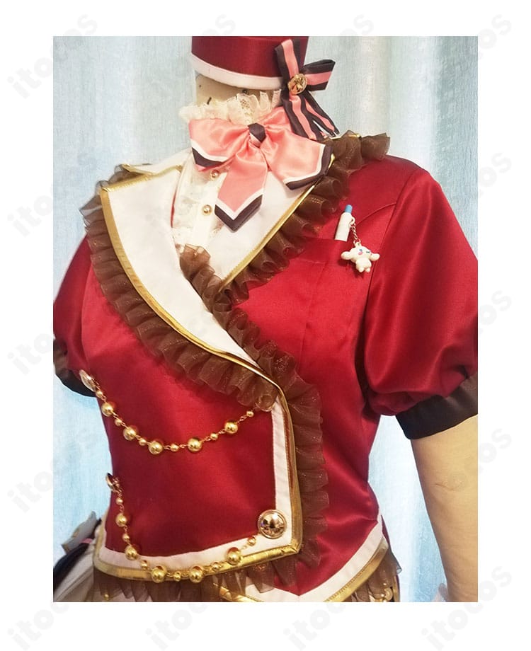 姫川友紀 コスプレ衣装 上衣の正面装飾。リボンと装飾パーツの配置・縫製が分かるクローズアップ