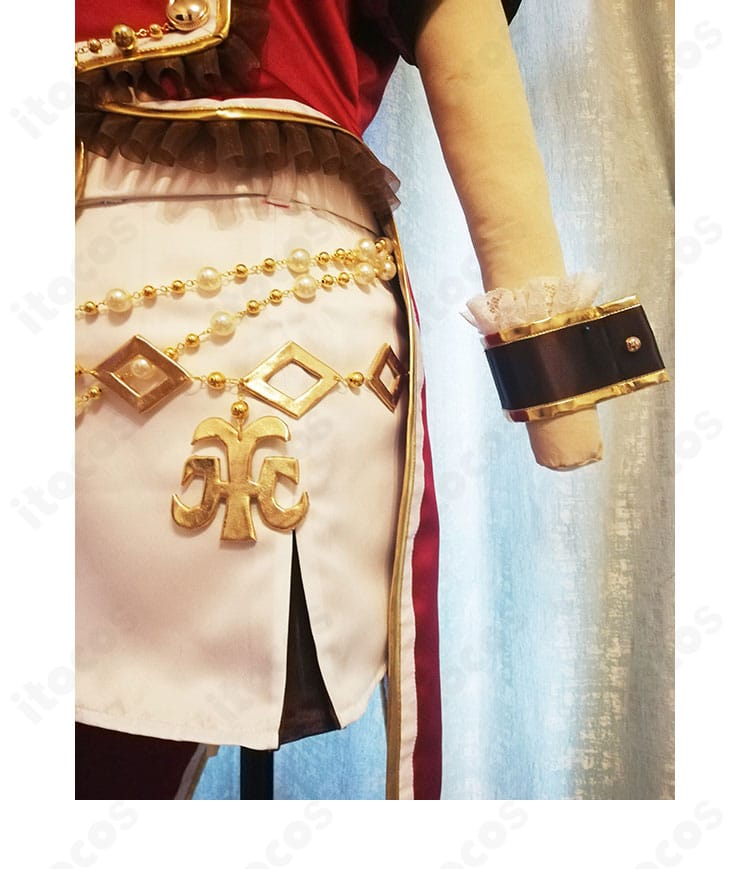 姫川友紀 コスプレ衣装 スカートと手首アクセサリー。色分けと意匠のバランスを見せる部分アップ