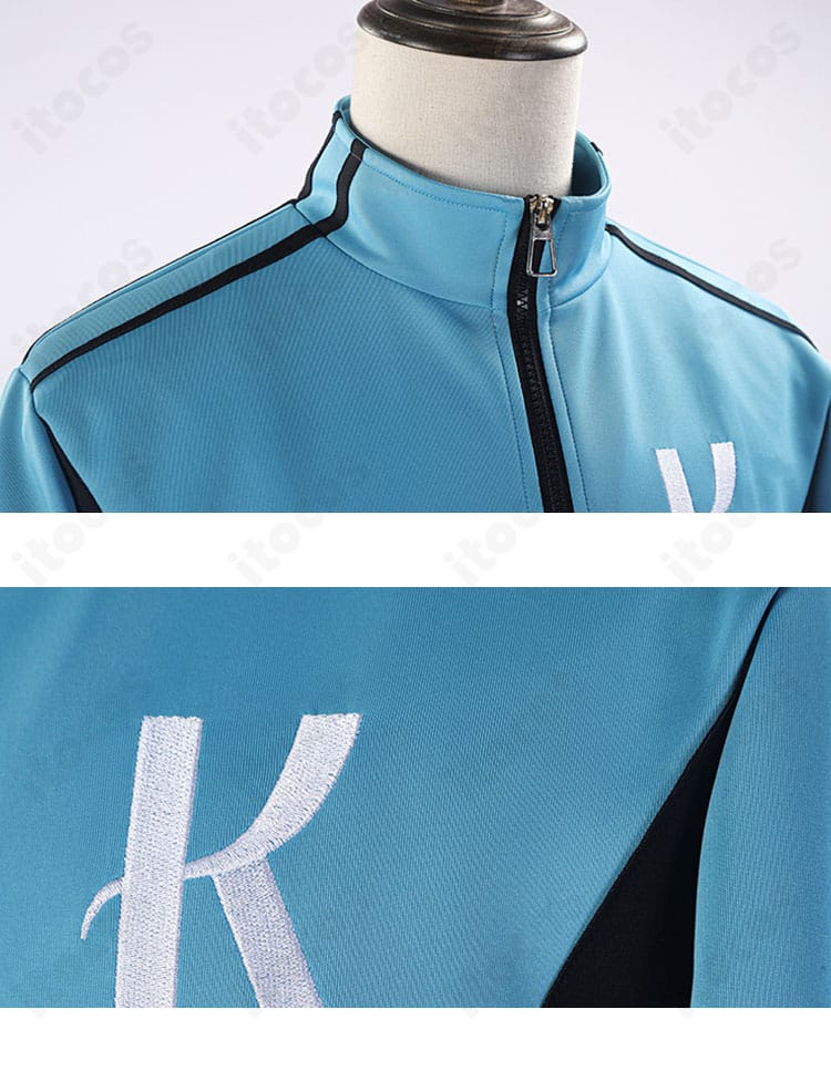 清瀬灰二コスチュームの襟元ディテール。精密な刺繍と端処理の仕上がりを示すクローズアップ