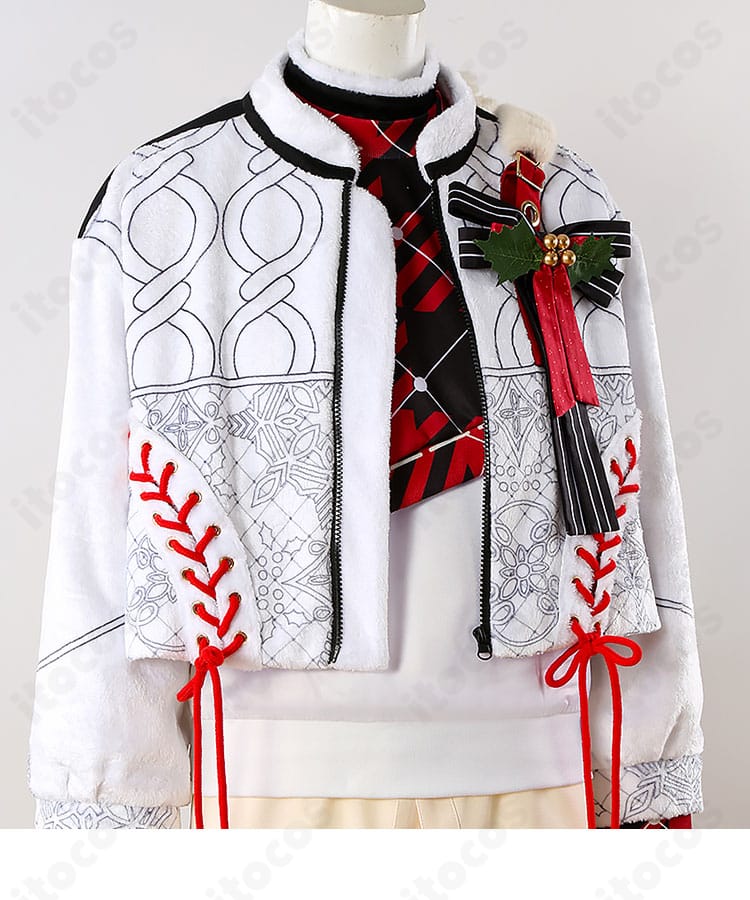 巴日和 ホワイトベア衣装の上衣刺繍と装飾ディテール。糸色のコントラストと縫製の精巧さを示すクローズアップ。