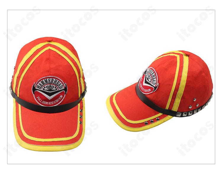 シドニー・オールム衣装の帽子装飾。ロゴ風ワッペンとツバの形状でキャラクター性を表現。