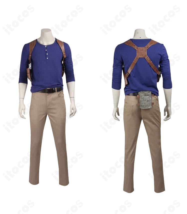 アンチャーテッド4 ネイサン・ドレイク コスプレ衣装の前後全体。探検服のシルエットと装備感を高再現で確認できます。