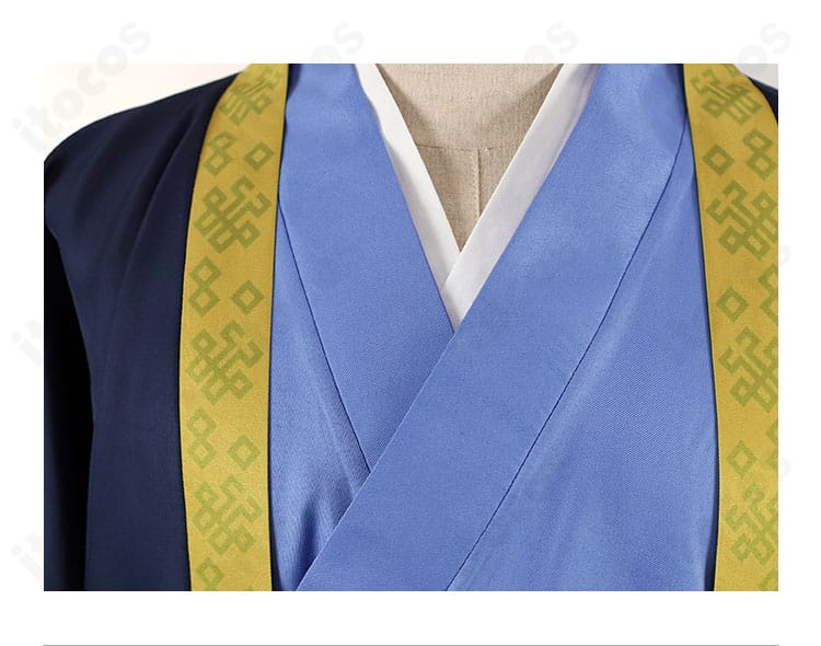 壬氏コスプレ衣装の衣領ディテール。刺繍と配色が際立ち、襟元の意匠を細部まで忠実に表現。