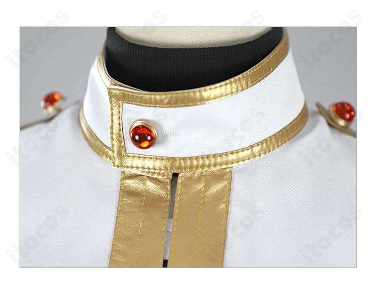 フリーレン 子供用コスプレ 襟元のディテール。刺繍風装飾と配色ラインが映える設計。