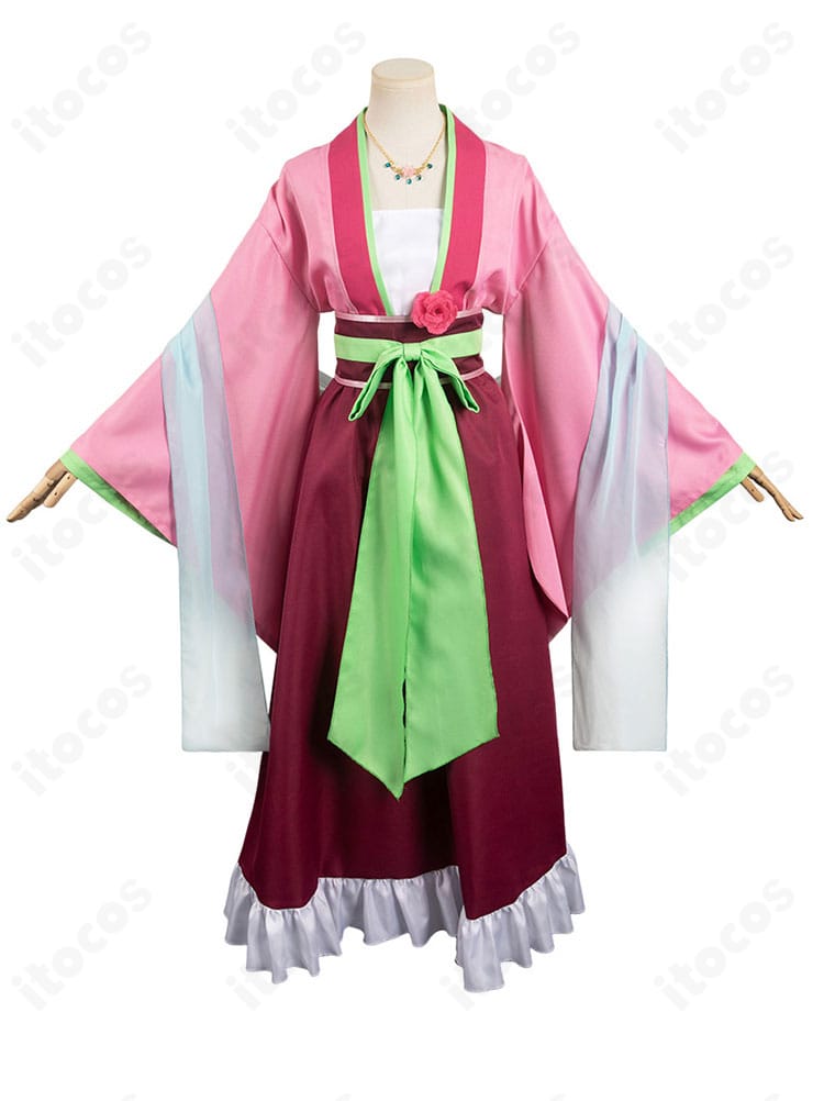 薬屋のひとりごと 猫猫 園遊会衣装の正面全身。上衣の刺繍と色配分が映えるデザイン