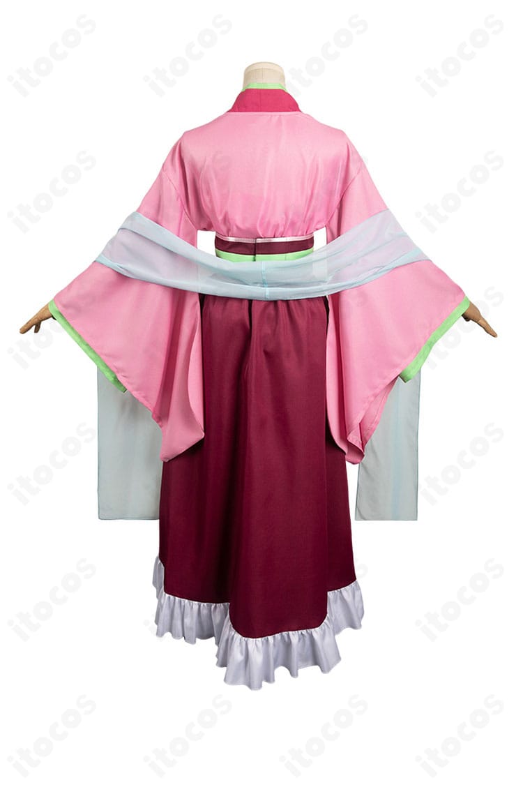 薬屋のひとりごと 猫猫 園遊会衣装の背面。特徴的なコルセットベルトと披帛の流れを確認できる構図