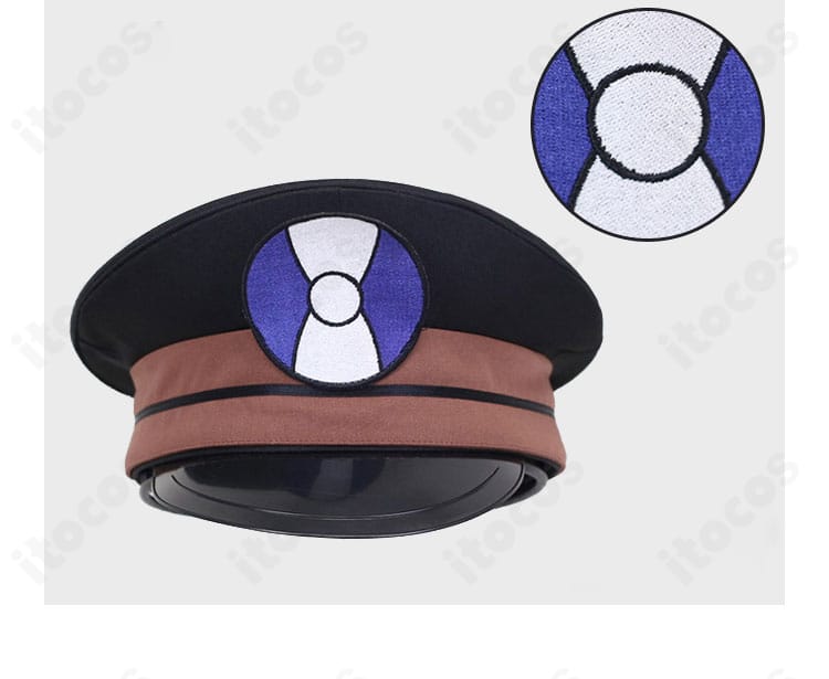 ノボリ コスプレ 帽子の装飾。制帽の形状とエンブレム風装飾を明瞭に表現。